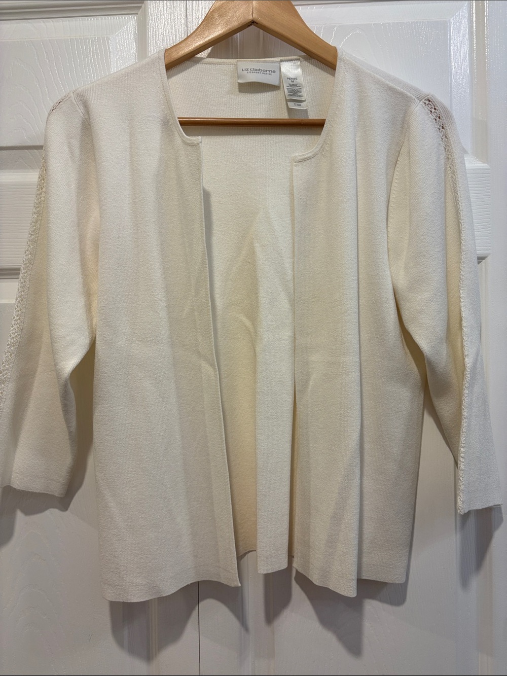 Liz Claiborne Cream Open-Front Cardigan with Subtle Sleeve Detail